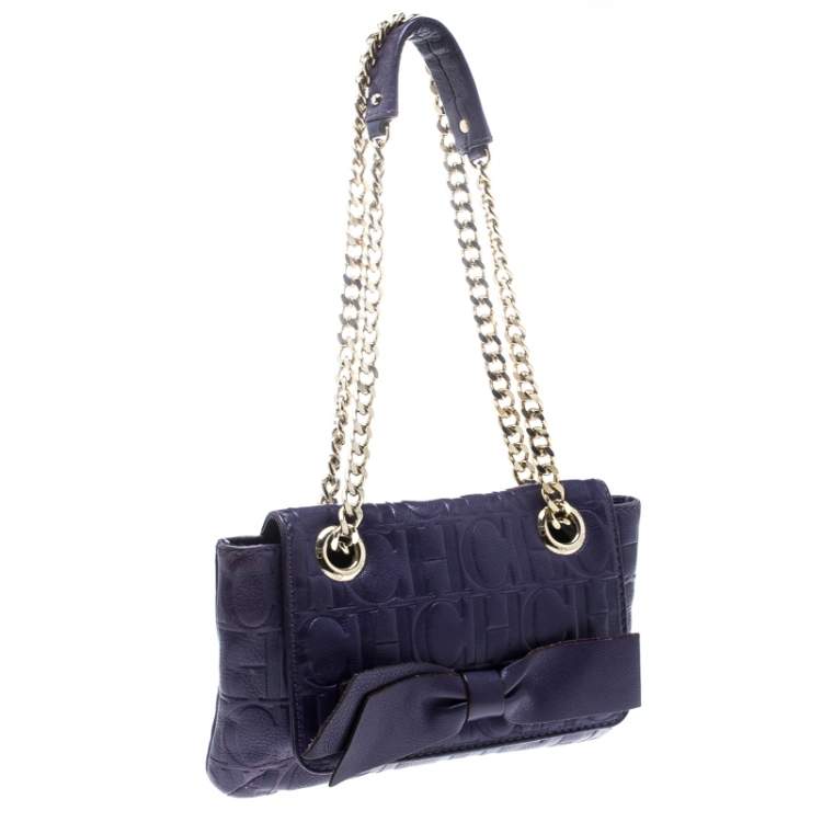مملوكة مسبقًا Carolina Herrera Purple Monogram Leather Audrey Shoulder Bag