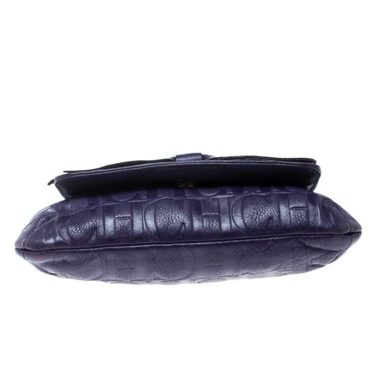 مملوكة مسبقًا Carolina Herrera Purple Monogram Leather Audrey Shoulder Bag