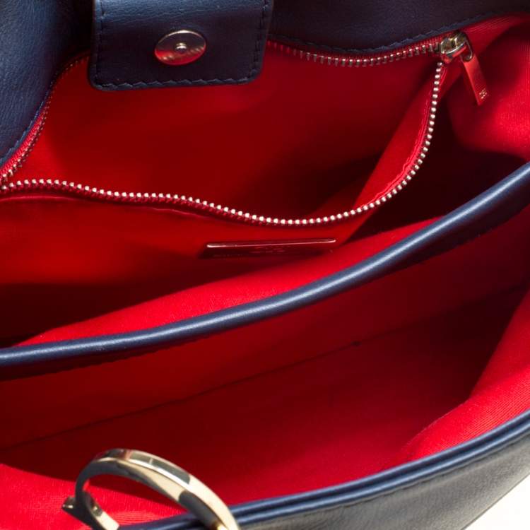 Pre Owned Carolina Herrera Navy Blue Leather Top Handle Bag