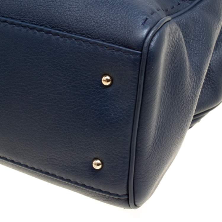 Pre Owned Carolina Herrera Navy Blue Leather Top Handle Bag