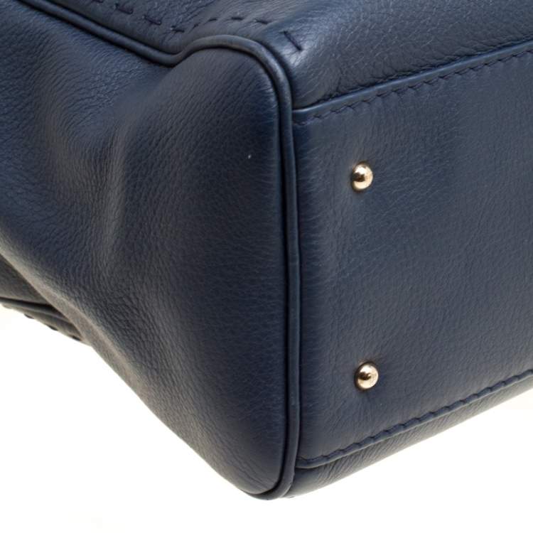 Pre Owned Carolina Herrera Navy Blue Leather Top Handle Bag