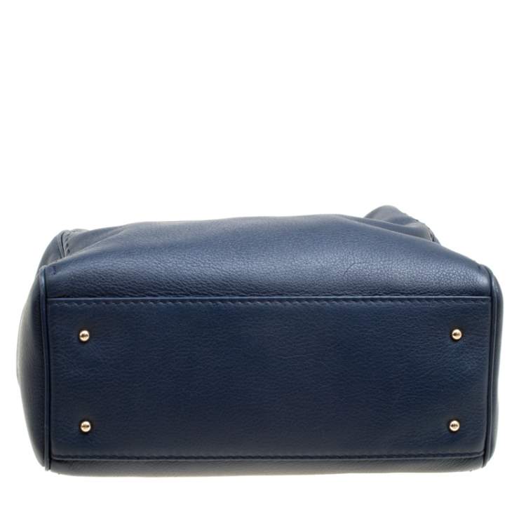 Pre Owned Carolina Herrera Navy Blue Leather Top Handle Bag