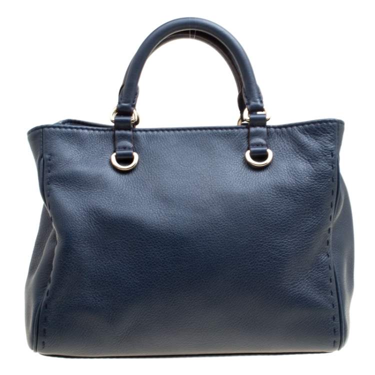 Pre Owned Carolina Herrera Navy Blue Leather Top Handle Bag