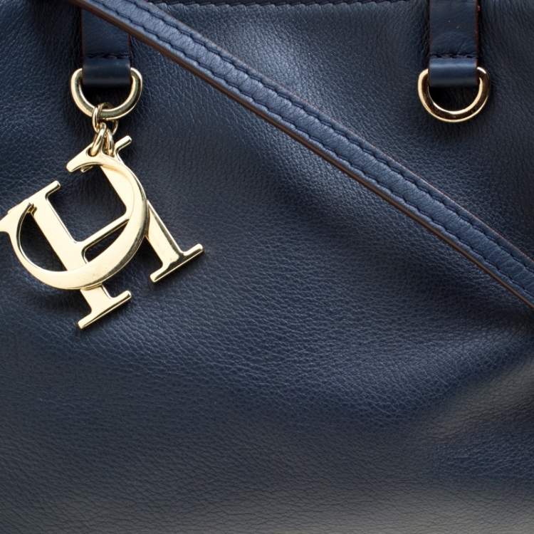 Pre Owned Carolina Herrera Navy Blue Leather Top Handle Bag