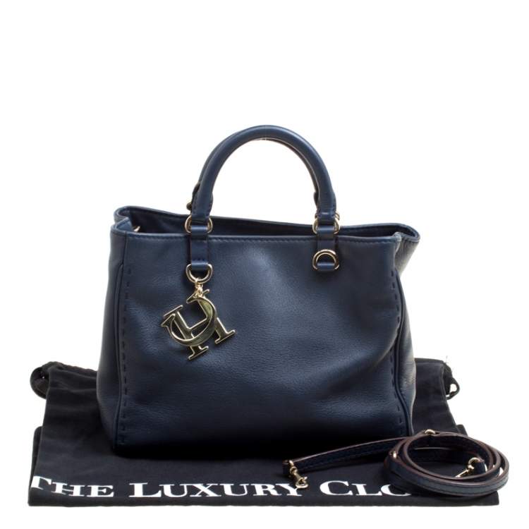 Pre Owned Carolina Herrera Navy Blue Leather Top Handle Bag
