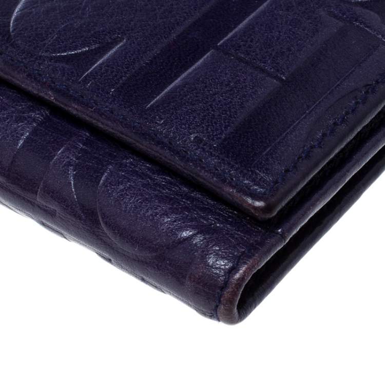 Pre Owned Carolina Herrera Purple Monogram Leather Continental Wallet
