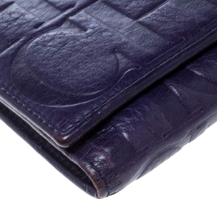 Pre Owned Carolina Herrera Purple Monogram Leather Continental Wallet