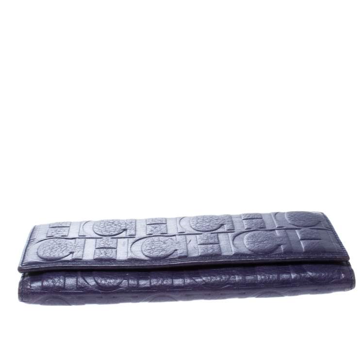 Pre Owned Carolina Herrera Purple Monogram Leather Continental Wallet