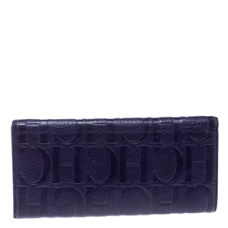 Pre Owned Carolina Herrera Purple Monogram Leather Continental Wallet