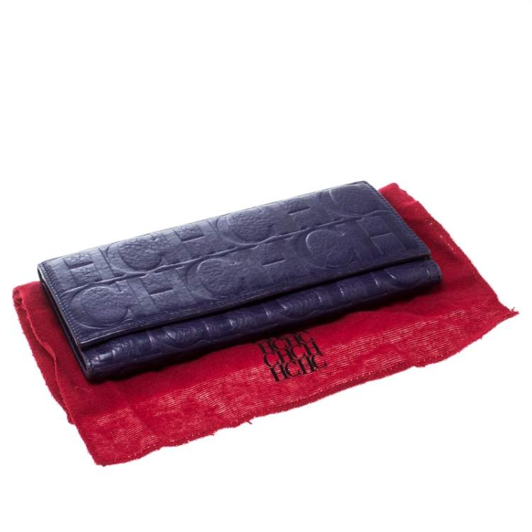 Pre Owned Carolina Herrera Purple Monogram Leather Continental Wallet