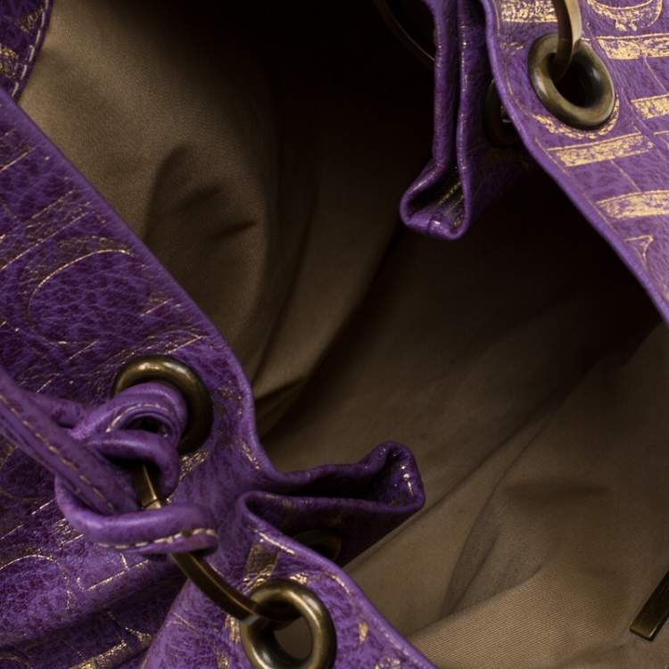 Pre Owned Carolina Herrera Purple/Gold Monogram Leather Hobo