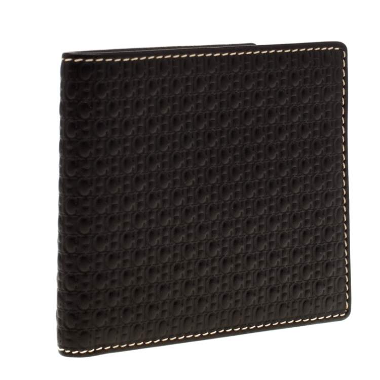 Pre Owned Carolina Herrera Black Monogram Leather Bifold Wallet