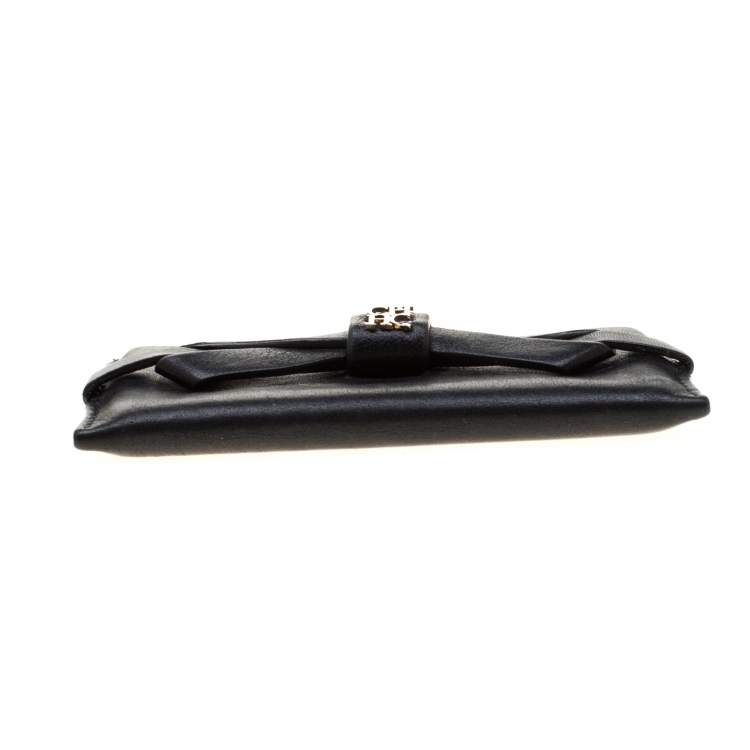 Pre Owned Carolina Herrera Black Bow Leather Card Holder