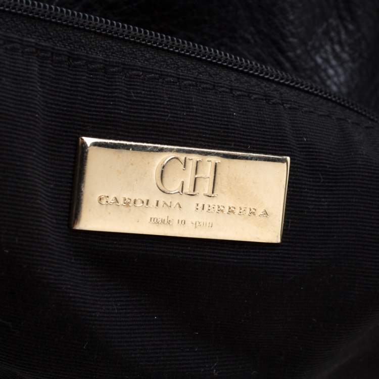 Pre Owned Carolina Herrera Black Monogram Leather Poppy Hobo