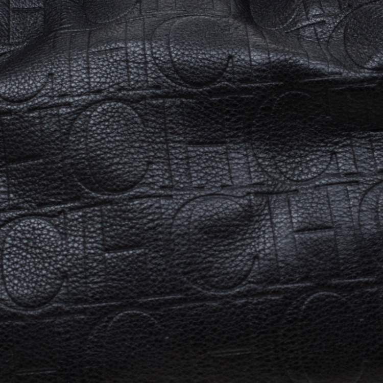 Pre Owned Carolina Herrera Black Monogram Leather Poppy Hobo