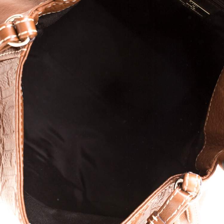 Pre Owned Carolina Herrera Tan Monogram Leather Shoulder Bag