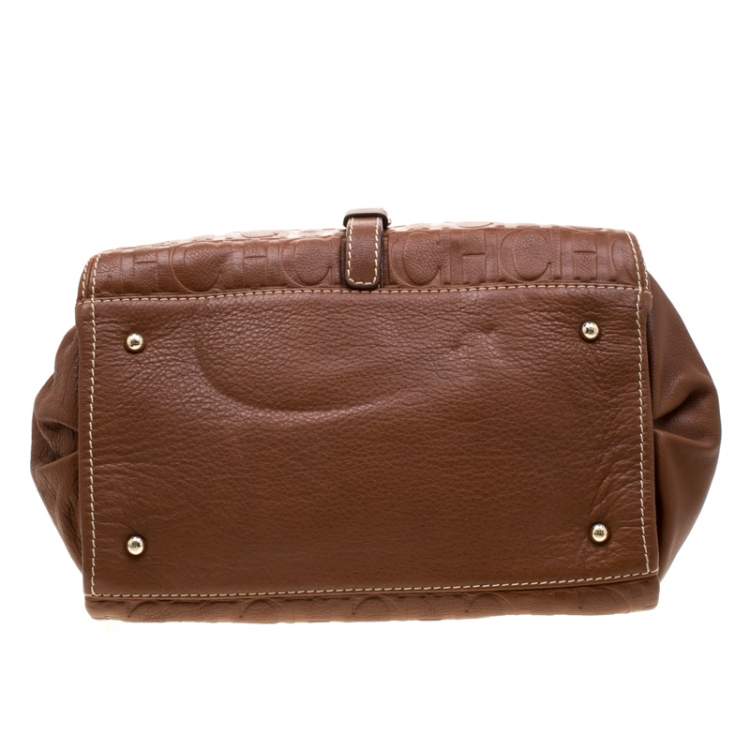 Pre Owned Carolina Herrera Tan Monogram Leather Shoulder Bag