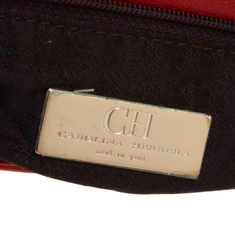 Pre Owned Carolina Herrera Red Leather Flap Shoulder Bag
