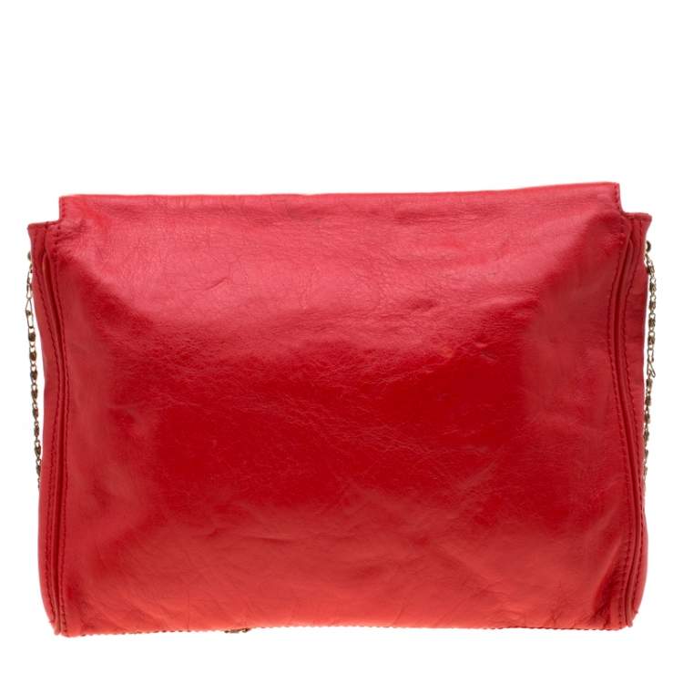 Pre Owned Carolina Herrera Red Leather Flap Shoulder Bag