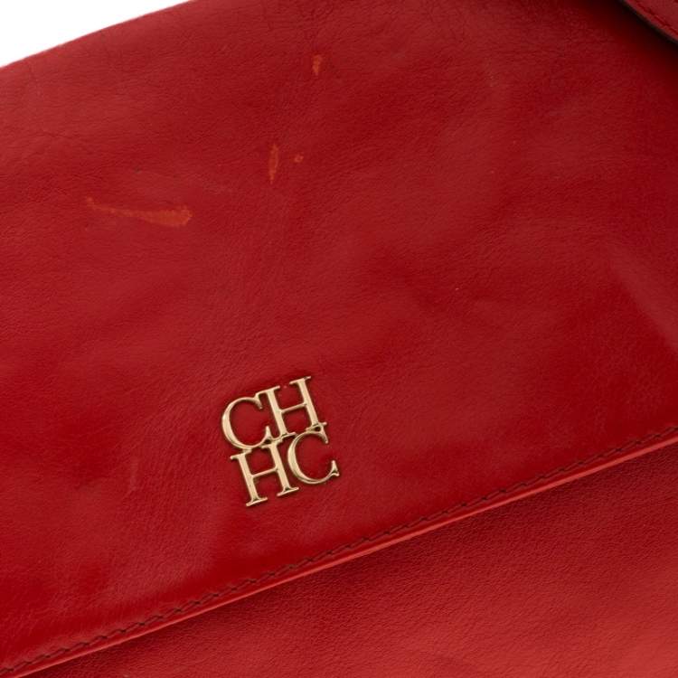 Pre Owned Carolina Herrera Red Leather Flap Shoulder Bag