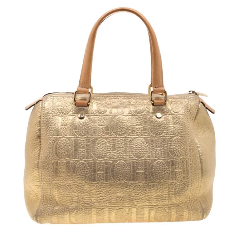Pre Owned Carolina Herrera Gold Metallic Leather Andy Boston Bag