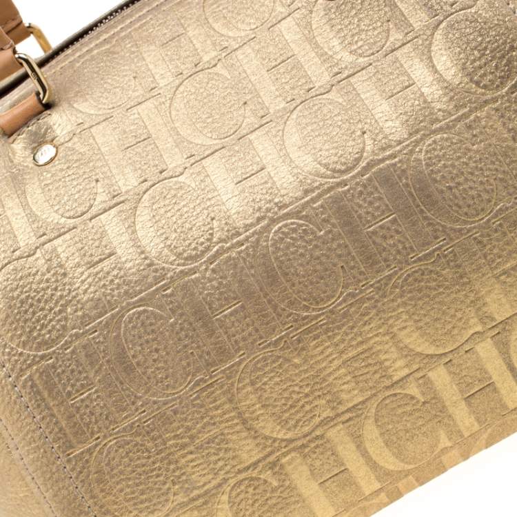 Pre Owned Carolina Herrera Gold Metallic Leather Andy Boston Bag