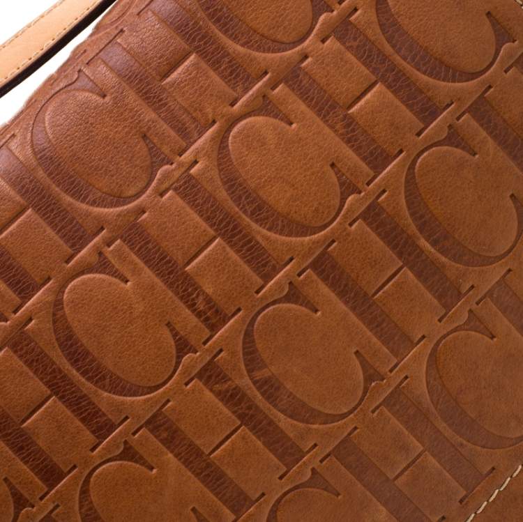 Pre Owned Carolina Herrera Brown Monogram Leather Shoulder Bag