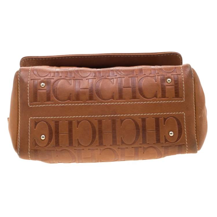 Pre Owned Carolina Herrera Brown Monogram Leather Shoulder Bag