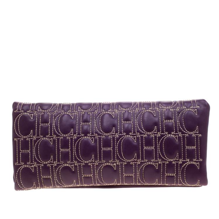 Pre Owned Carolina Herrera Purple Leather  Jerry Clutch