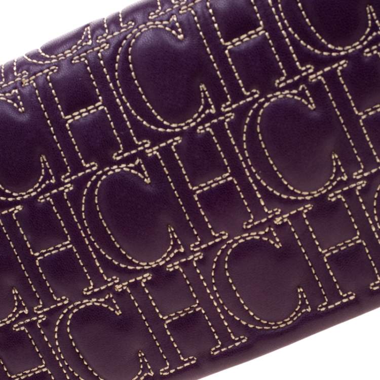 Pre Owned Carolina Herrera Purple Leather  Jerry Clutch