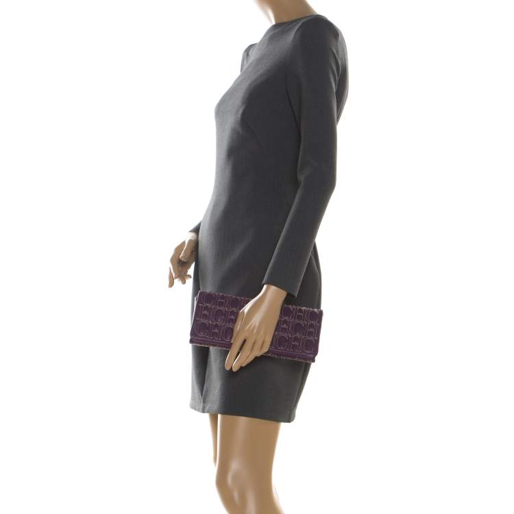 Pre Owned Carolina Herrera Purple Leather  Jerry Clutch