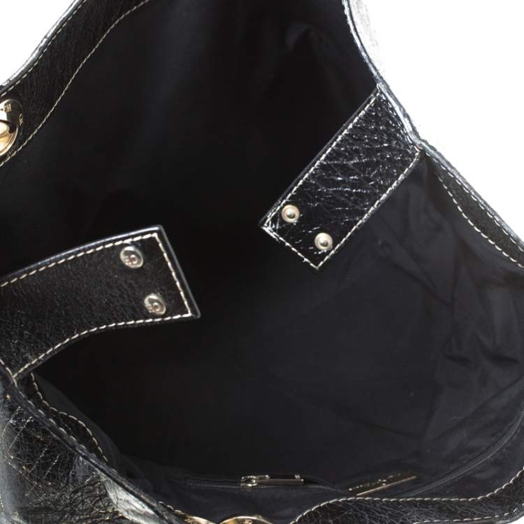 Pre Owned Carolina Herrera Black Monogram Leather Chain Shoulder Bag    