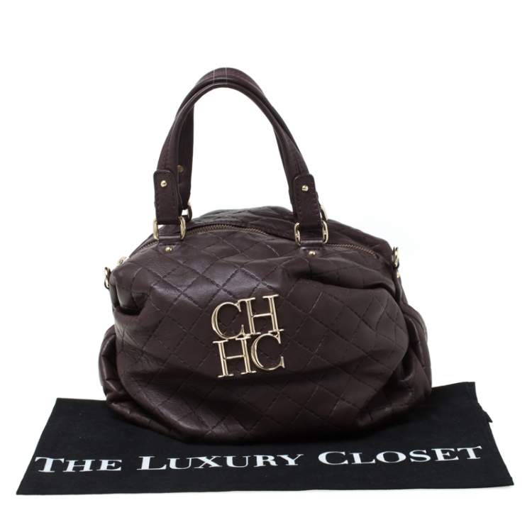 Pre Owned Carolina Herrera Dark Burgundy Quilted Leather Satchel