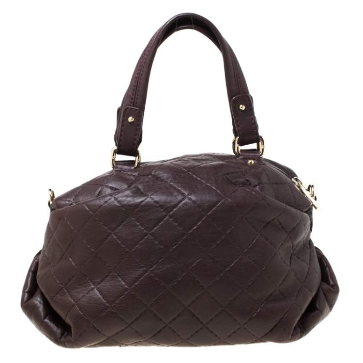 Pre Owned Carolina Herrera Dark Burgundy Quilted Leather Satchel