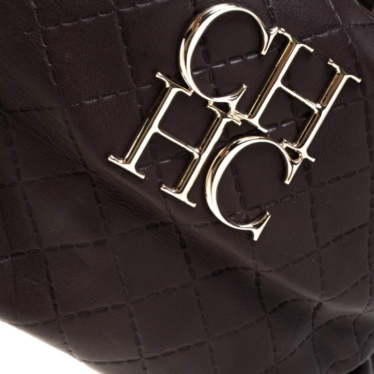 Pre Owned Carolina Herrera Dark Burgundy Quilted Leather Satchel