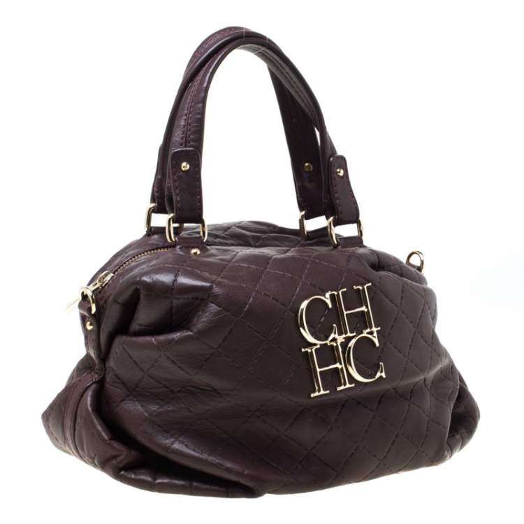 Pre Owned Carolina Herrera Dark Burgundy Quilted Leather Satchel