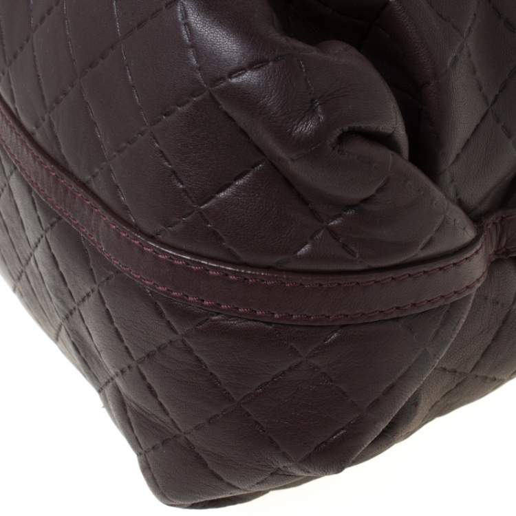 Pre Owned Carolina Herrera Dark Burgundy Quilted Leather Satchel