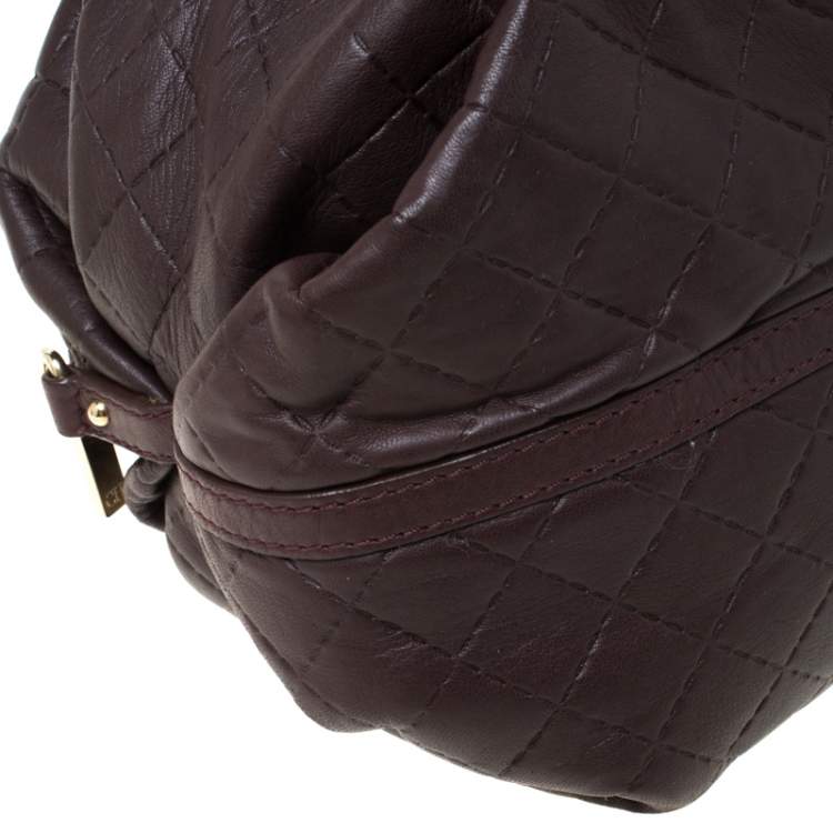 Pre Owned Carolina Herrera Dark Burgundy Quilted Leather Satchel