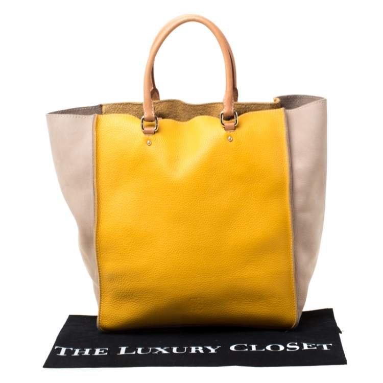 Pre Owned Carolina Herrera Beige/Mustard Leather Tote