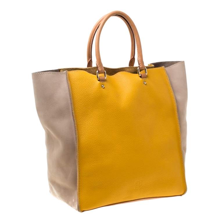 Pre Owned Carolina Herrera Beige/Mustard Leather Tote