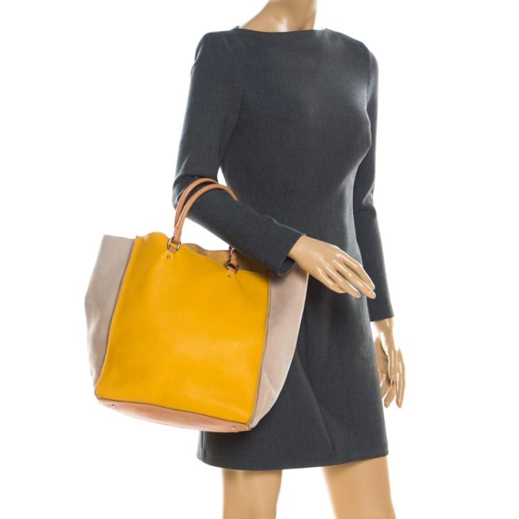 Pre Owned Carolina Herrera Beige/Mustard Leather Tote