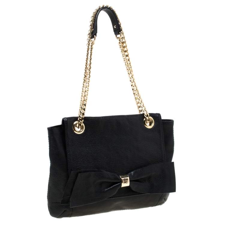 Pre Owned Carolina Herrera Black Leather Audrey Shoulder Bag