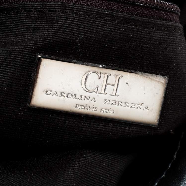 Pre Owned Carolina Herrera Dark Grey Monogram Leather Flap Continental Wallet