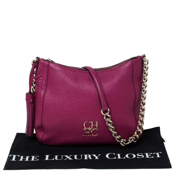 Pre Owned Carolina Herrera Hot Pink Leather Chain Tassel Shoulder Bag