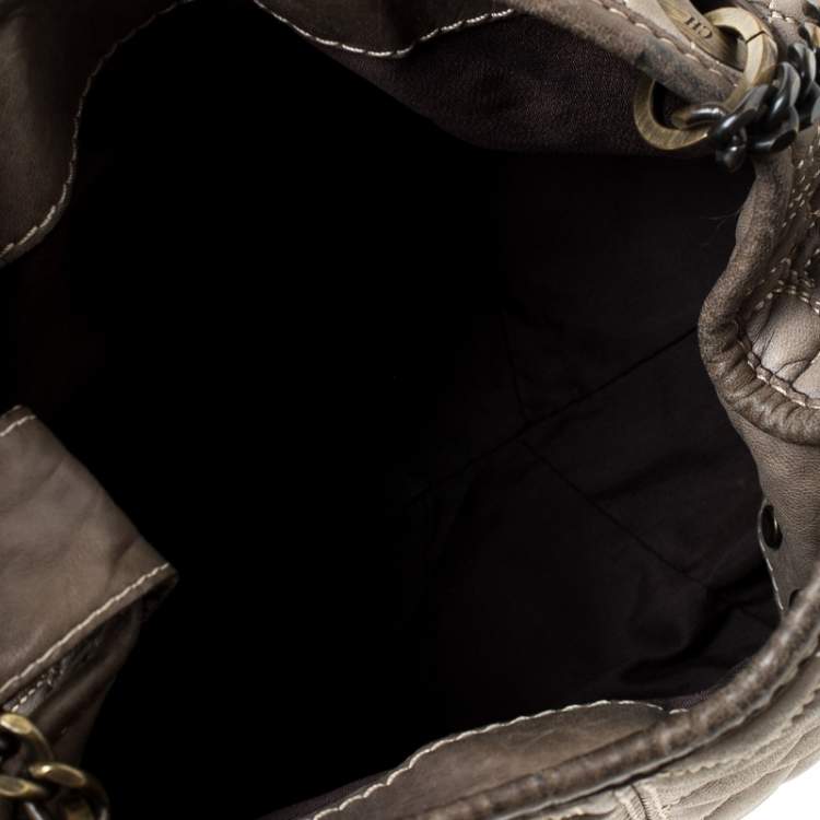 Pre Owned Carolina Herrera Olive Green Monogram Leather Chain Tote