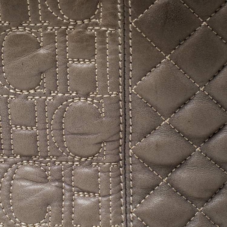 Pre Owned Carolina Herrera Olive Green Monogram Leather Chain Tote
