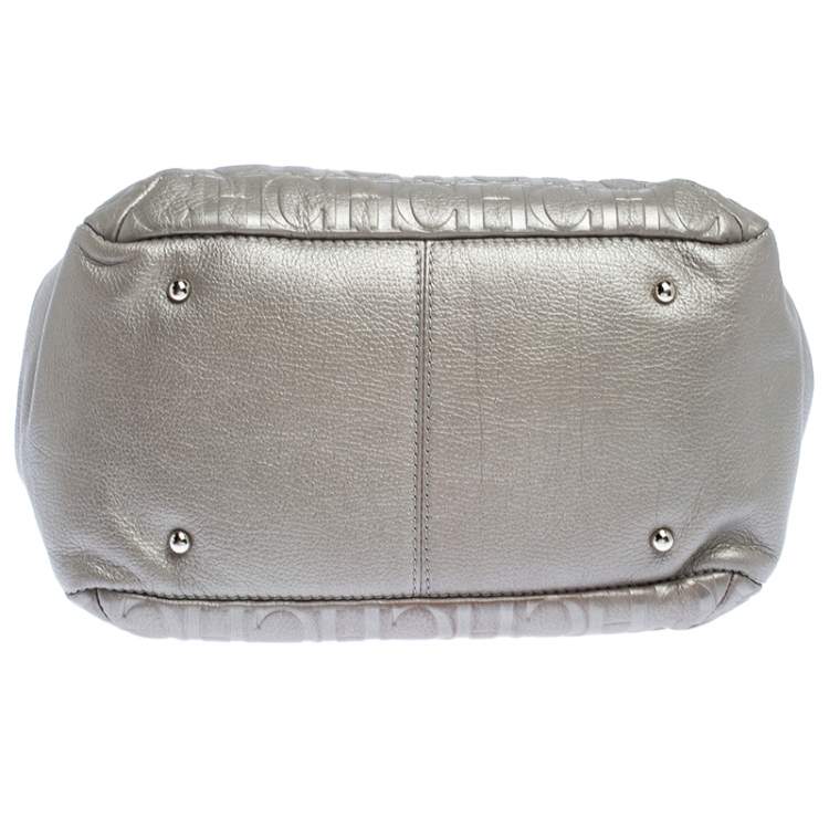Pre Owned Carolina Herrera Silver Monogram Leather Audrey Tote 