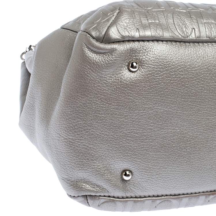 Pre Owned Carolina Herrera Silver Monogram Leather Audrey Tote 