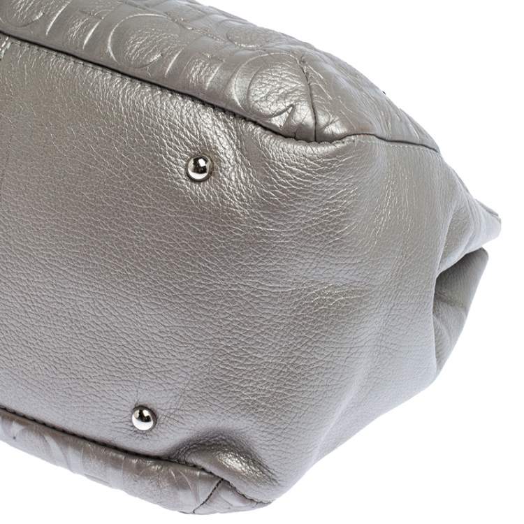 Pre Owned Carolina Herrera Silver Monogram Leather Audrey Tote 