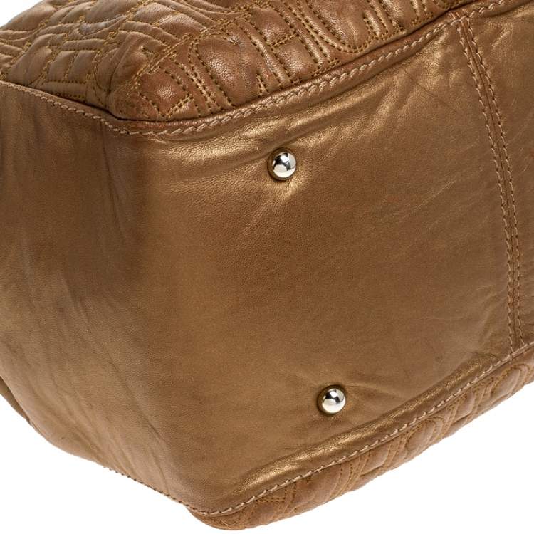Pre Owned Carolina Herrera Metallic Brown Monogram Leather Tote